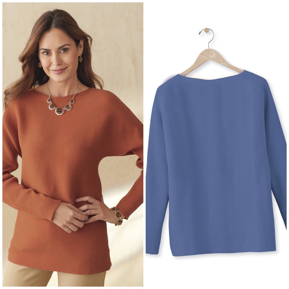 Chadwick’s Horizontal Ribbed Ballet Neck Sweater dusk blue size M, cotton blend